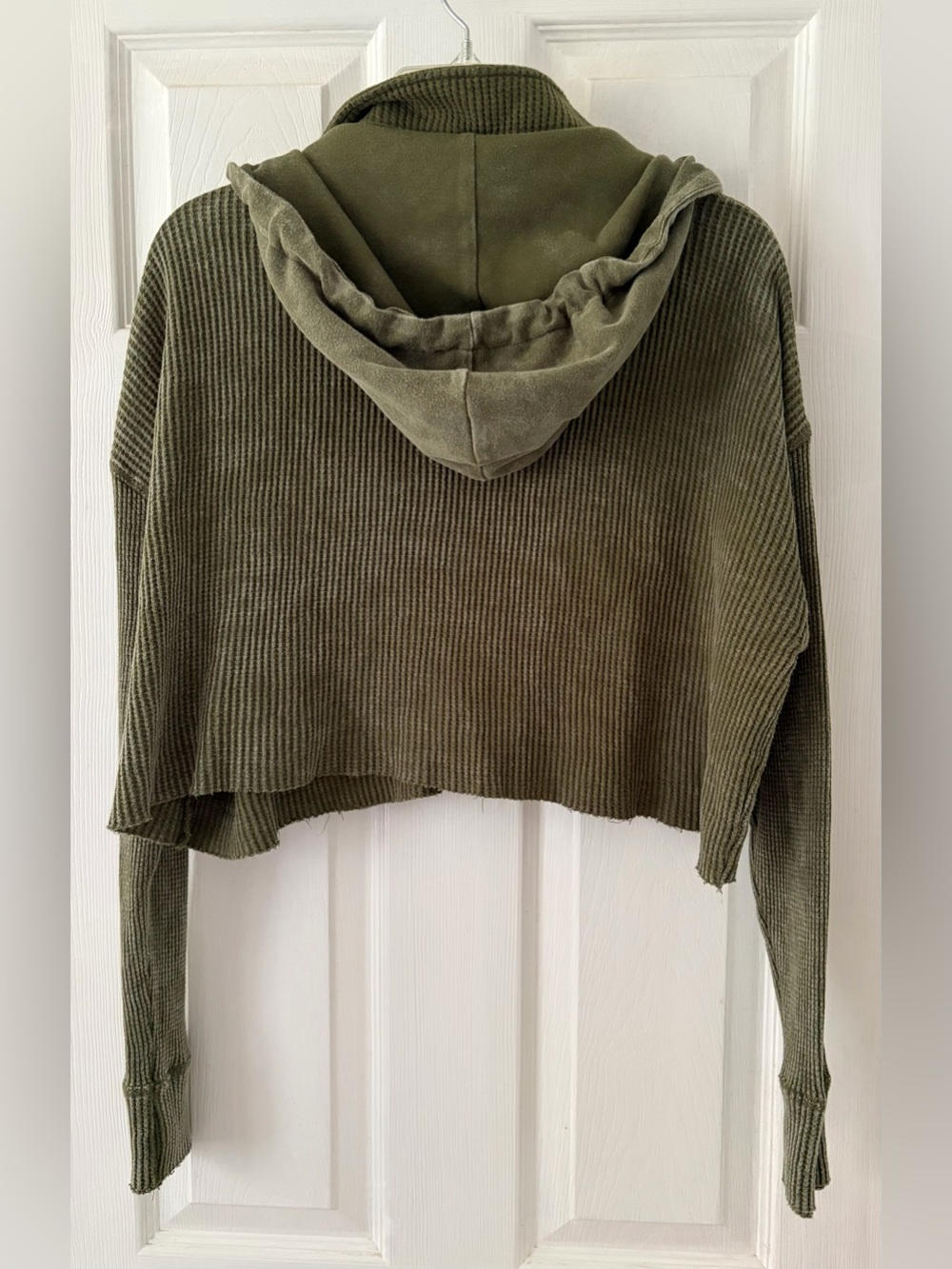 Forever 21 Olive Green Ribbed Cropped Hoodie Cardigan - Picture 4 of 4